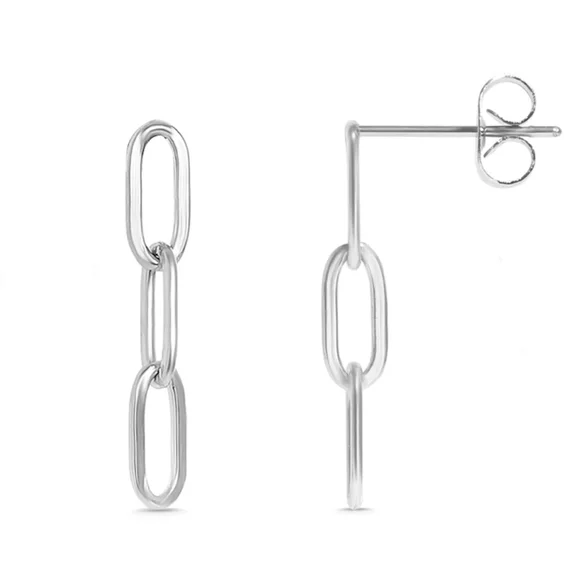 18K White Gold PVD Stainless Steel Paperclip Earrings With Post 👀 - Picture 2 of 10